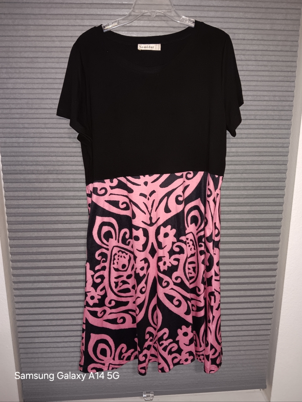 Black & Pink Patterned Pull On Midi Dress Size 16